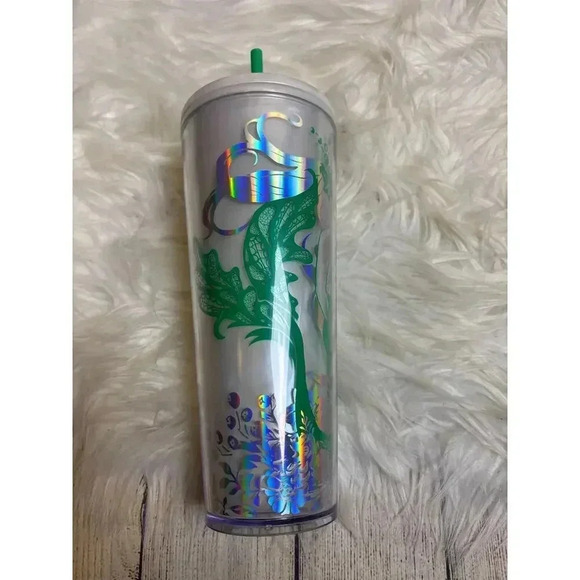 Starbucks 24oz Tumbler Iridescent Silver Green Mermaid NEW - Picture 2 of 9